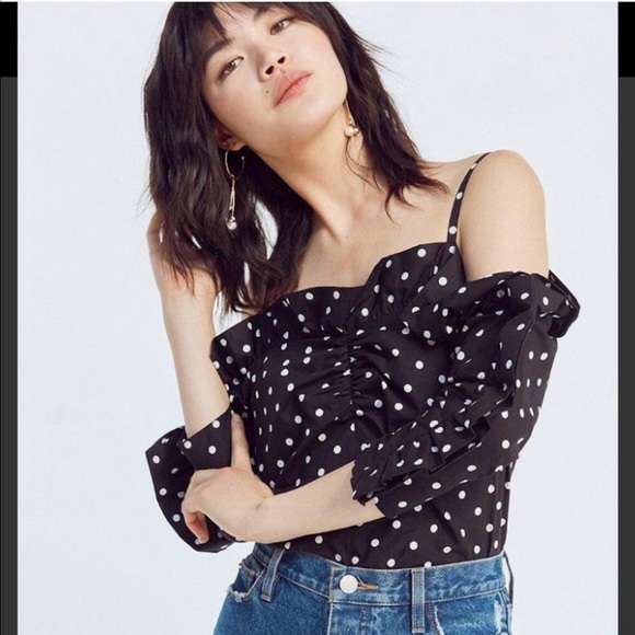 silent + noise polka dot ruffle off shoulder top - Picture 1 of 7